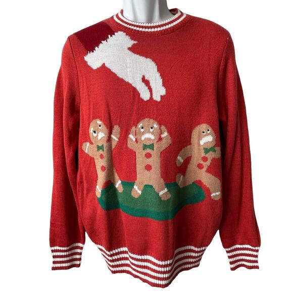 Tipsy Elves Scared Gingerbread Man Ugly Christmas Sweater Size Medium - Picture 1 of 4
